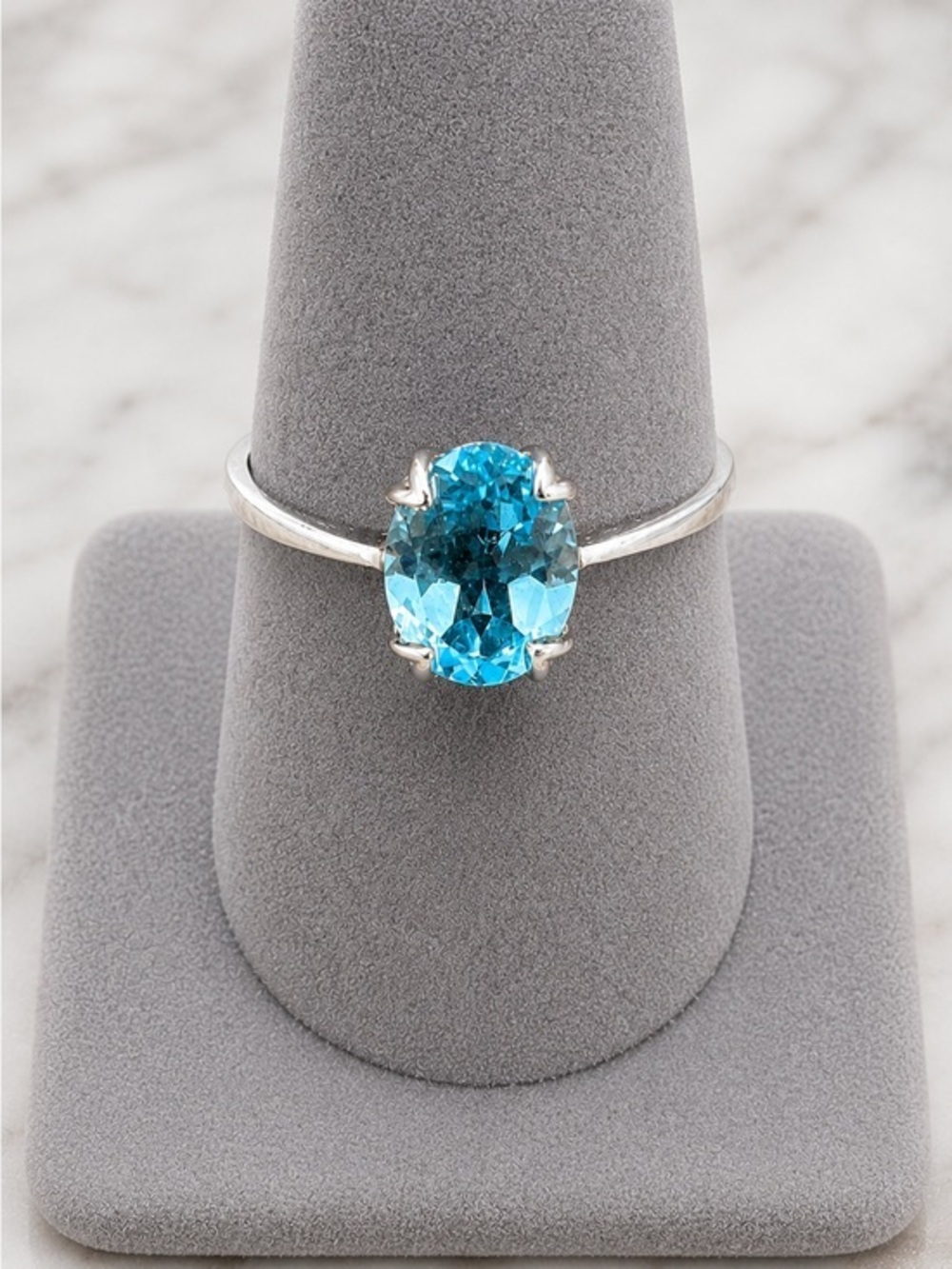 Blue Topaz 925 Silver Ring Size 7.75 Oval Faceted Prong Set Solitaire 7.75 #602